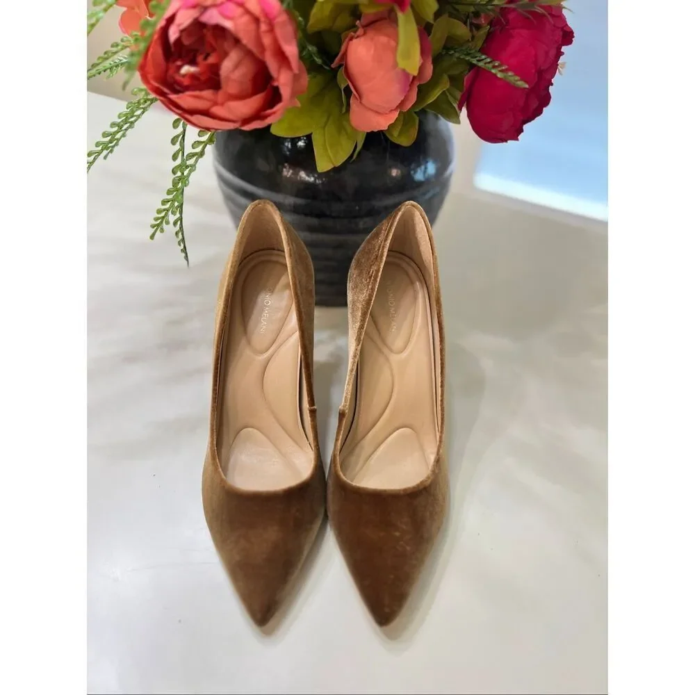 Antonio Melani Women's Suede Pointed Toe Stiletto Heel Slip-on Pumps Tan Size 7